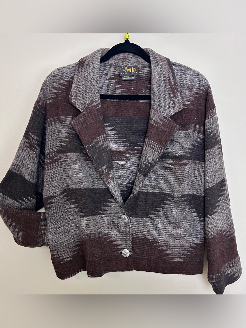 Vintage David Paul NY Southwestern Aztec Wool Blend Brown Jacket Coat Small